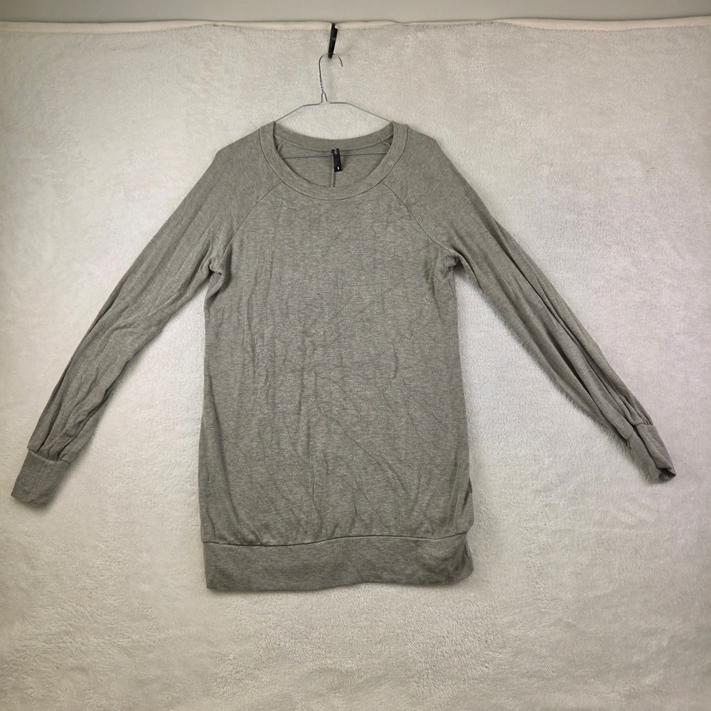 Grey Longline Raglan Sleeve Tunic Top Lightweight Pullover Sweatshirt S